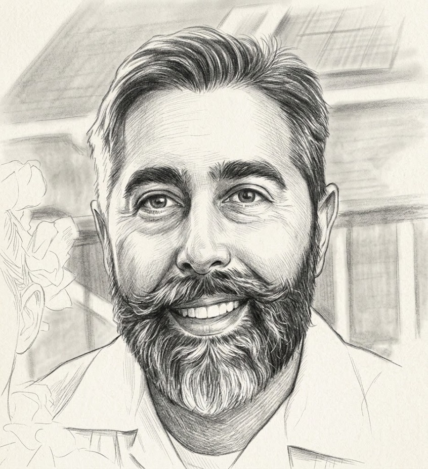 Pencil-sketch portrait of Paul M. Washburn, founder and principal of Sovereign Action